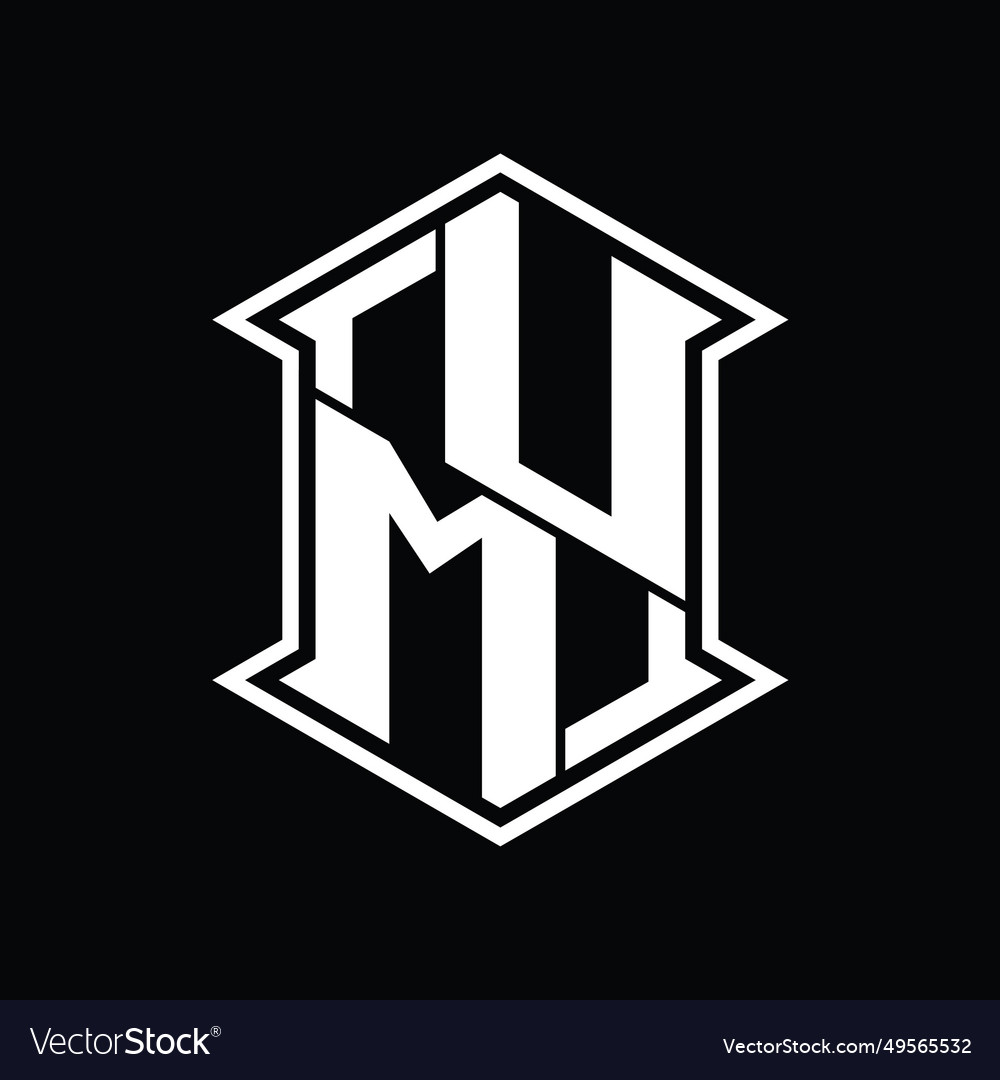 Um logo monogram hexagon shield shape up and down