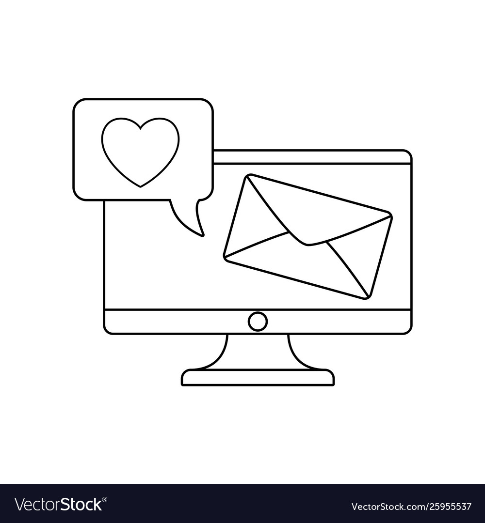 Computer monitor with envelope and speech bubble