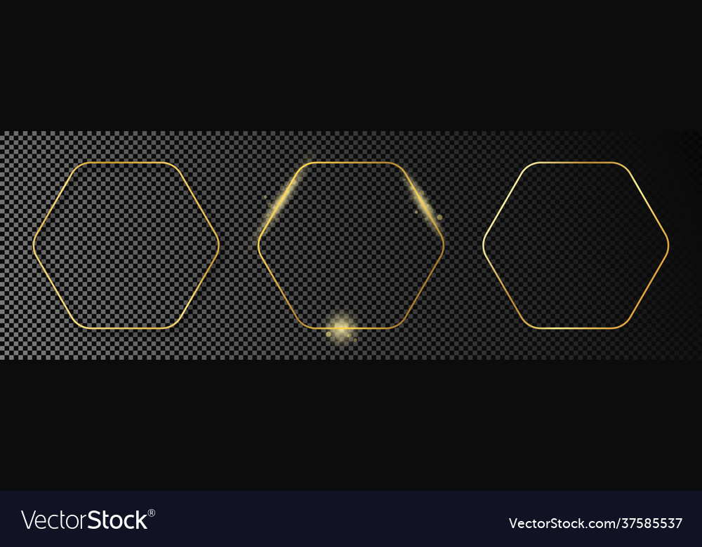 Gold glowing rounded hexagon frame Royalty Free Vector Image