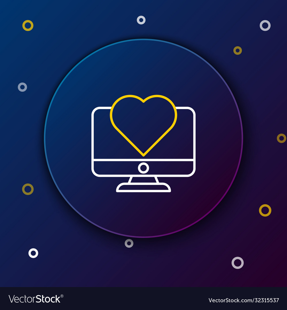 Line computer monitor with heart icon isolated vector image Line computer monitor with heart icon isolated