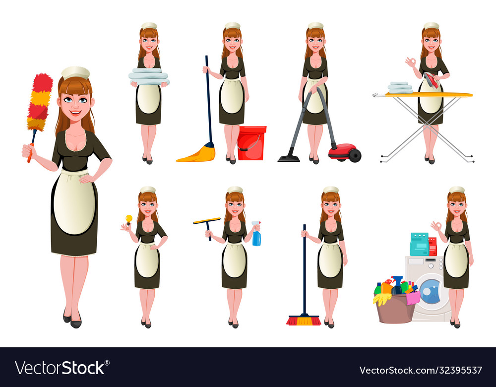 Maid cleaning lady cleaning woman Royalty Free Vector Image