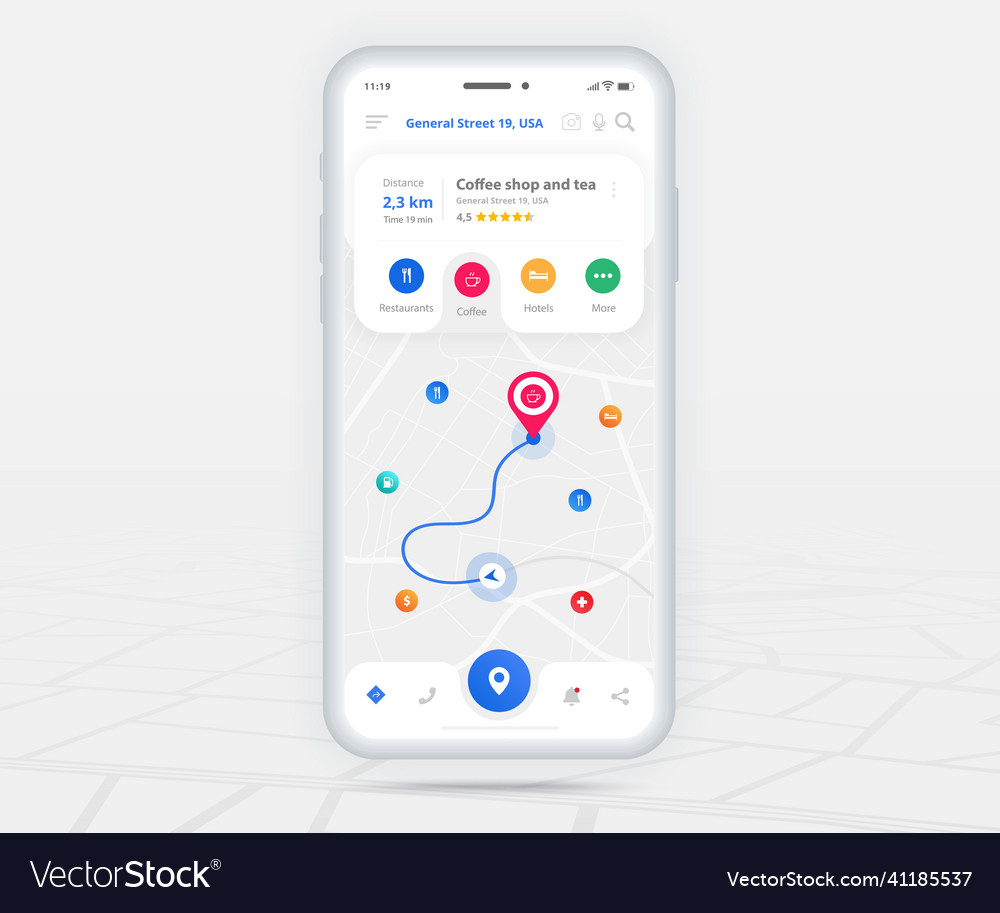 Map gps navigation ux ui concept smartphone vector image Map gps navigation ux ui concept smartphone