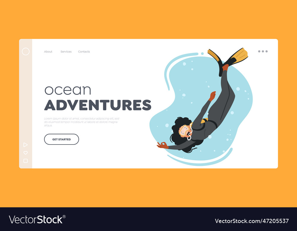 Ocean adventures landing page template Royalty Free Vector