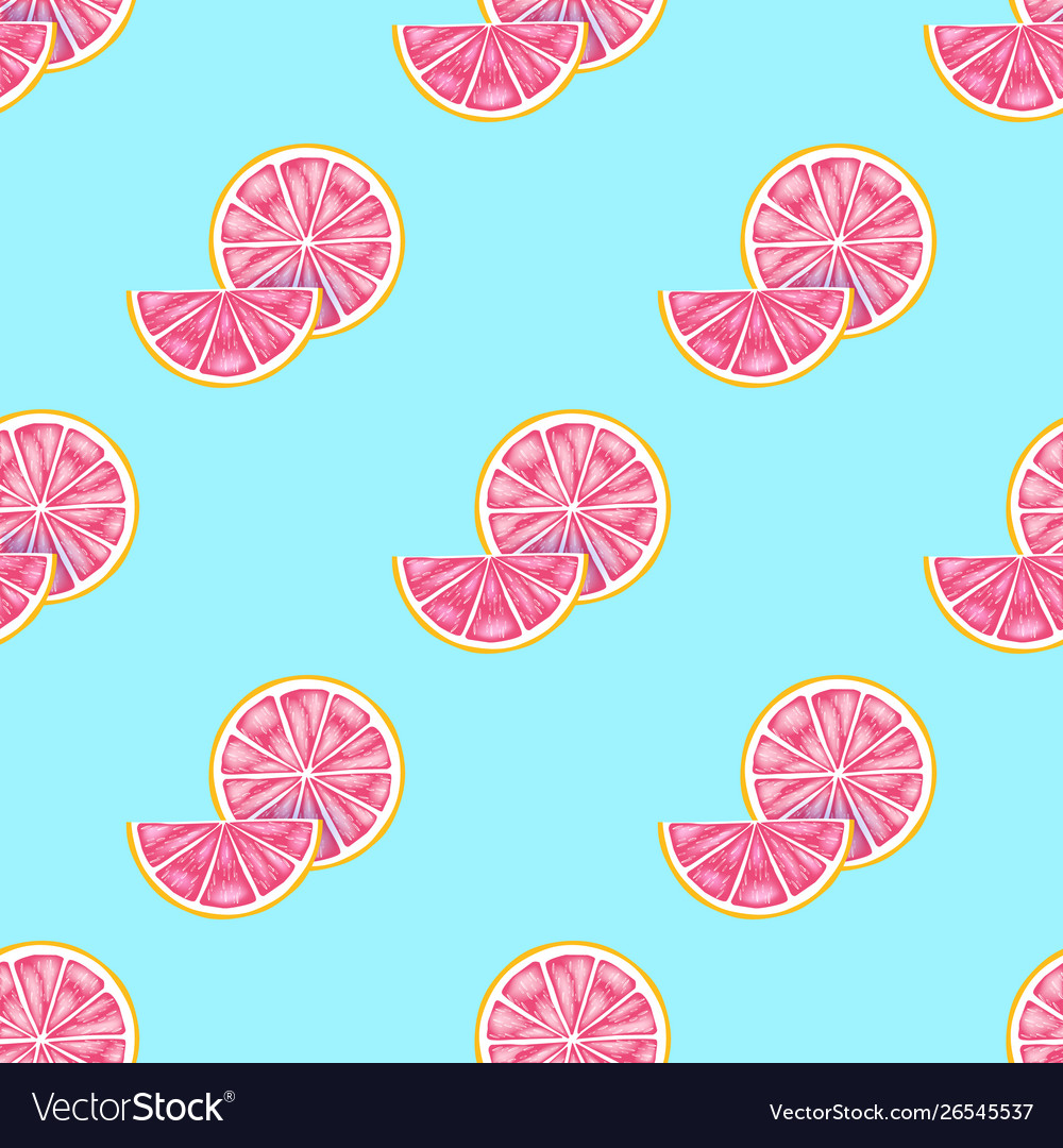 Pattern with grapefruit on a blue background Vector Image