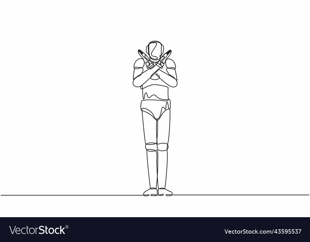 Single one line drawing robot crossing arms