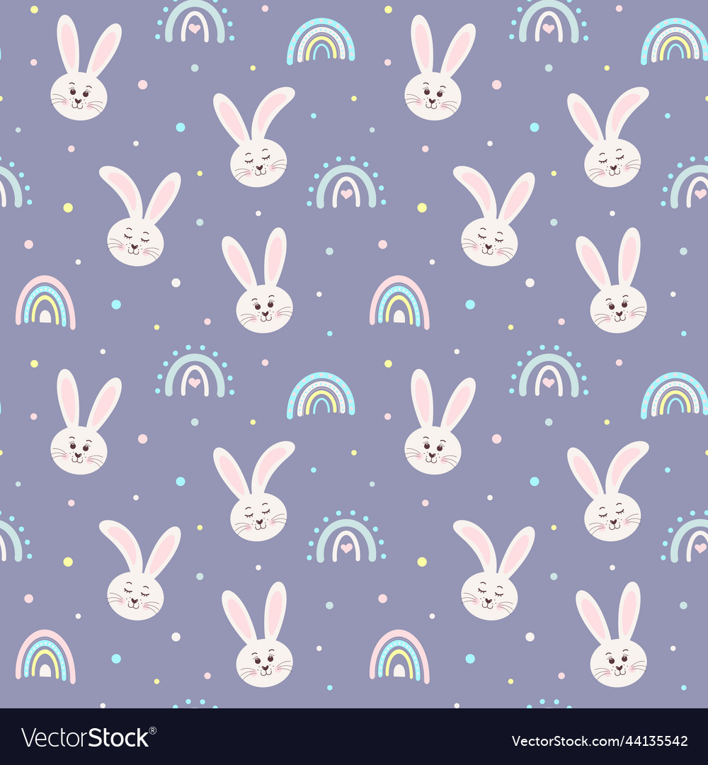 Cute seamless pattern with bunnies and rainbows Vector Image