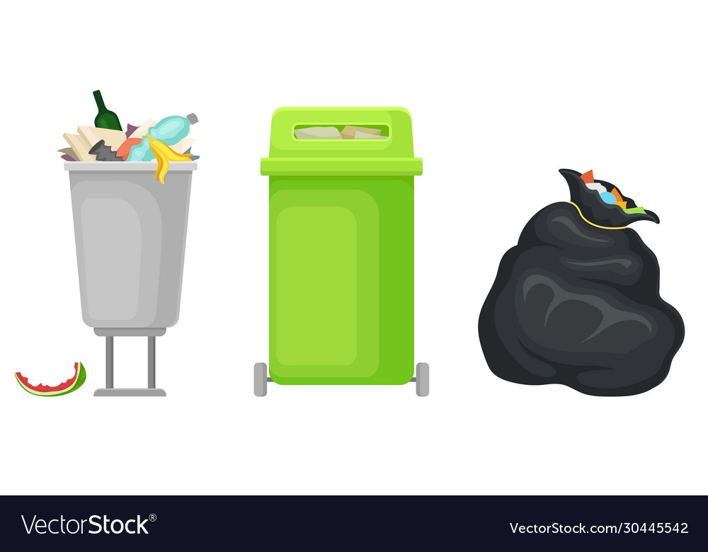 Garbage or refuse in tanks and sack set Royalty Free Vector