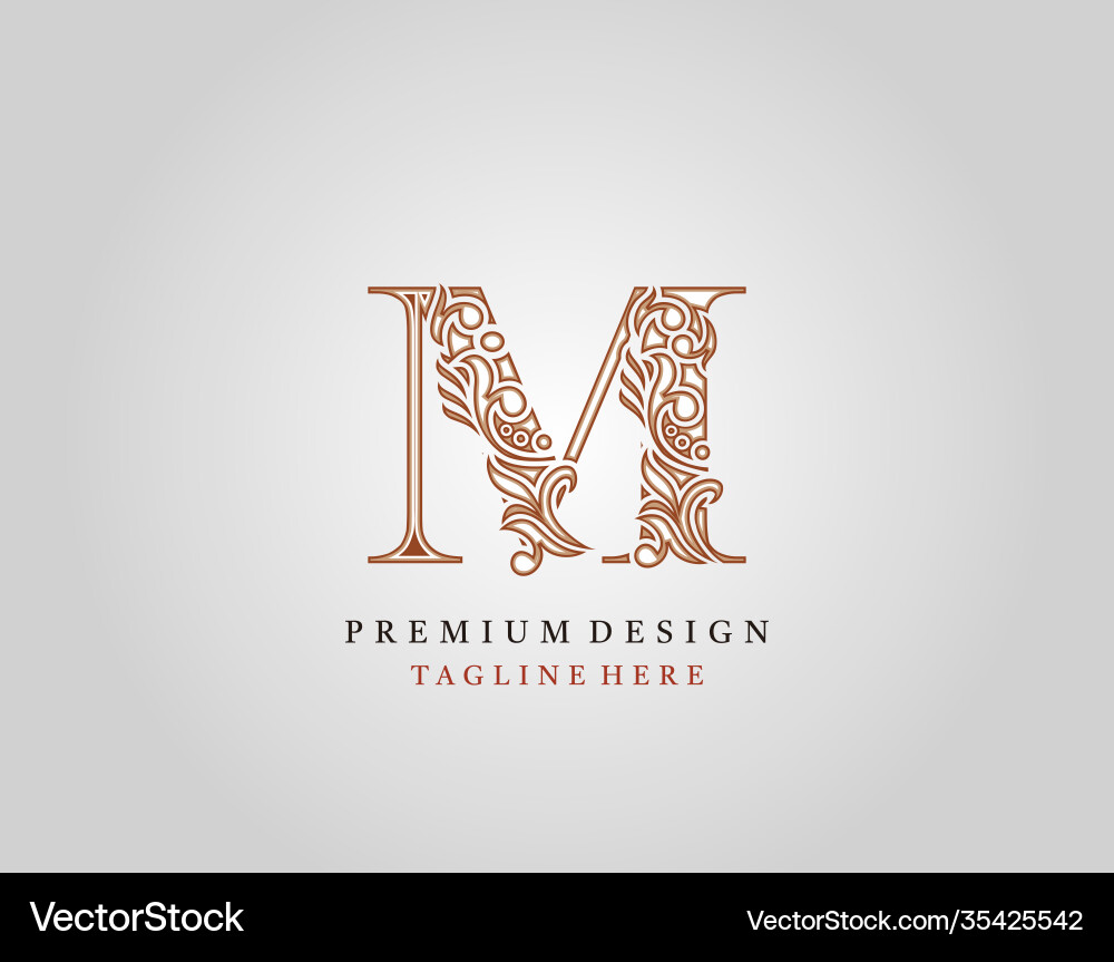 Luxury Initial M Letter Logo Icon Elegant Floral Vector Image