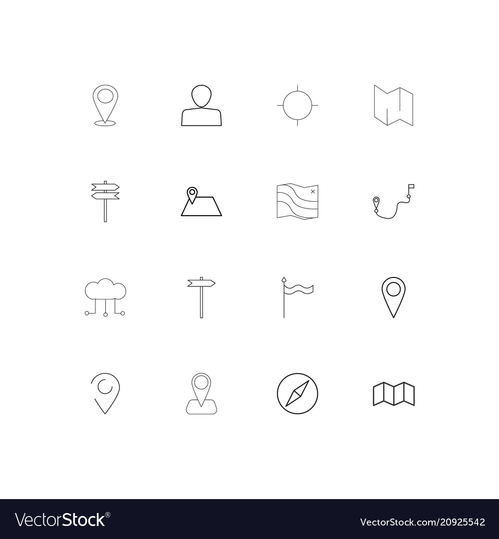 Maps and navigation linear thin icons set