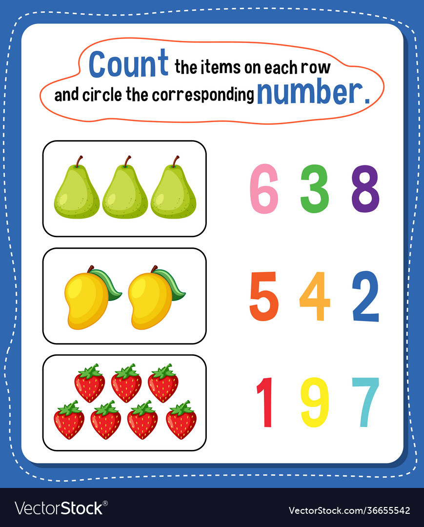 Math count number worksheet vector image Math count number worksheet