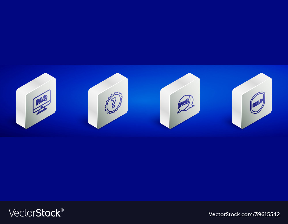 Set isometric line computer monitor and faq vector image Set isometric line computer monitor and faq