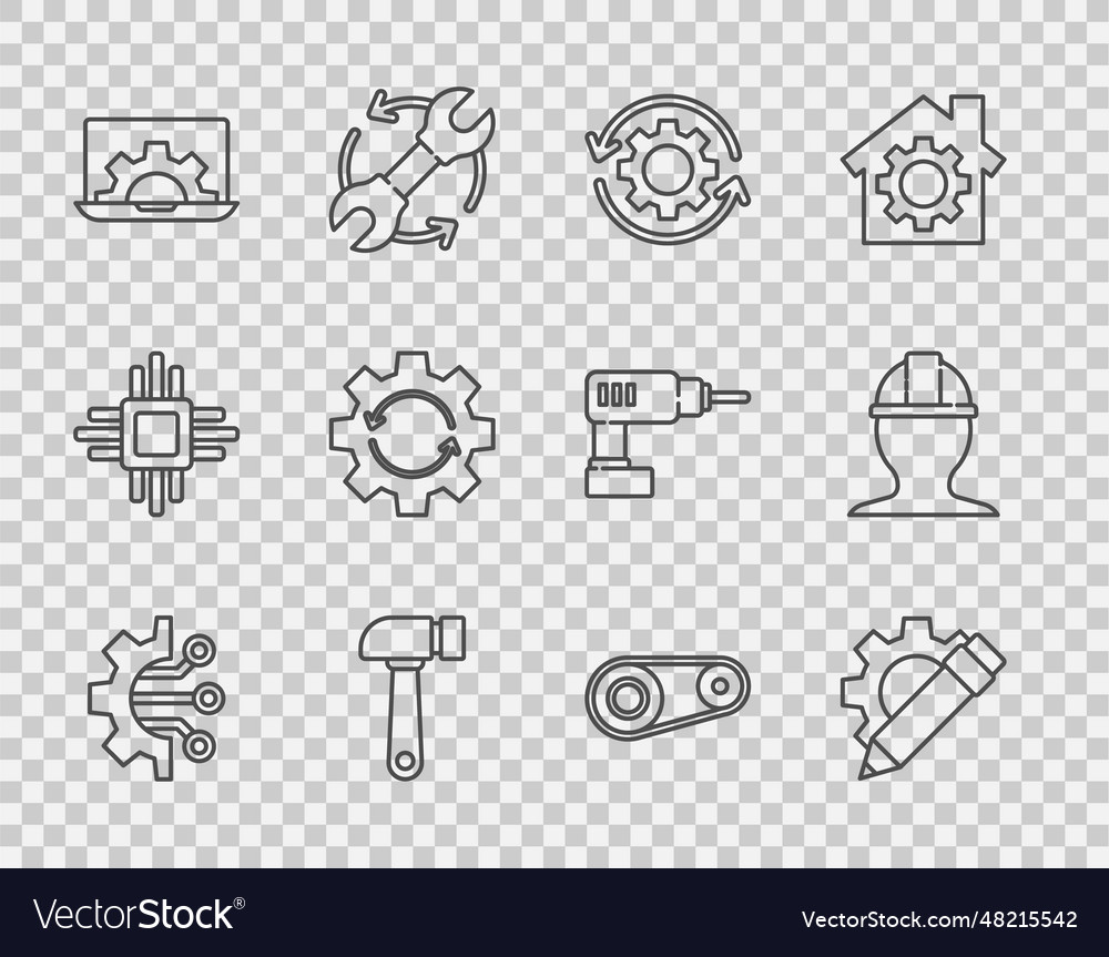 Set line algorithm pencil and gear arrows vector image Set line algorithm pencil and gear arrows