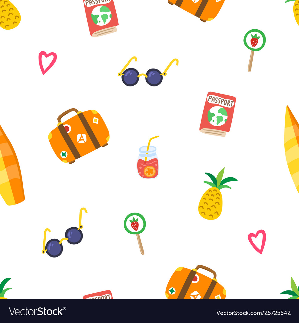 Travel summer pattern with hand drawn pineapple