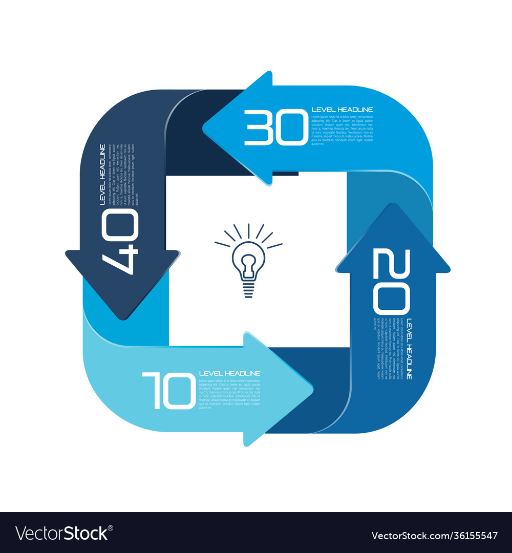 Arrows square infographics divided in four parts