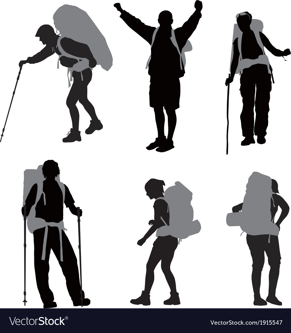 Backpackers Hiking Silhouettes
