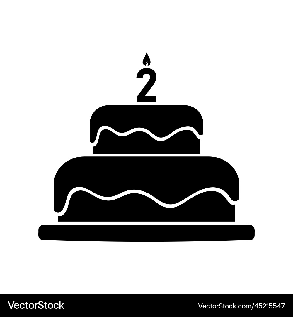 Birthday cake with number two candle simple black Vector Image