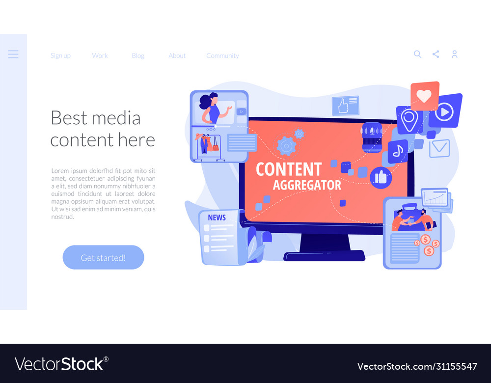 Content aggregator concept landing page vector image Content aggregator concept landing page