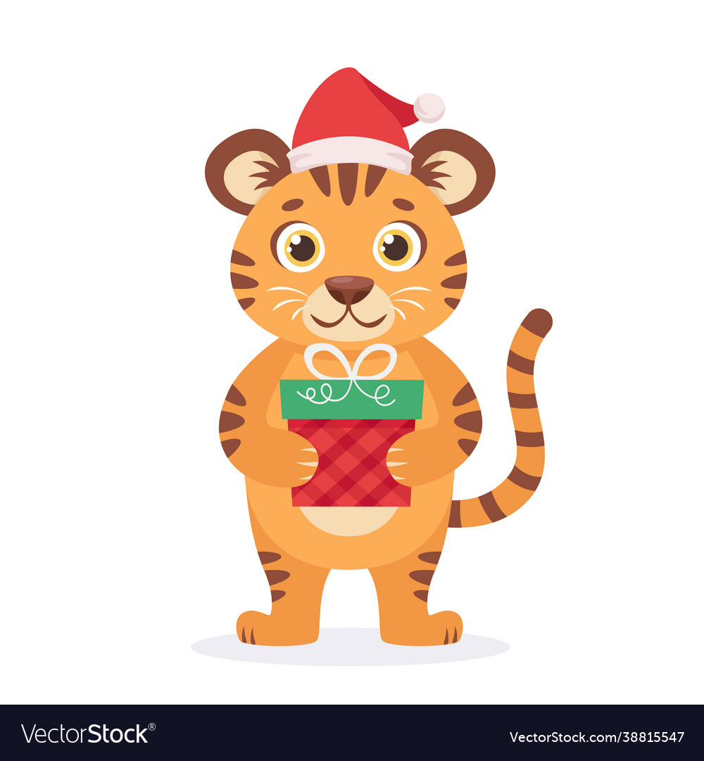 Süßer Tiger mit Weihnachten im Jahr vector image Süßer Tiger mit Weihnachten im Jahr