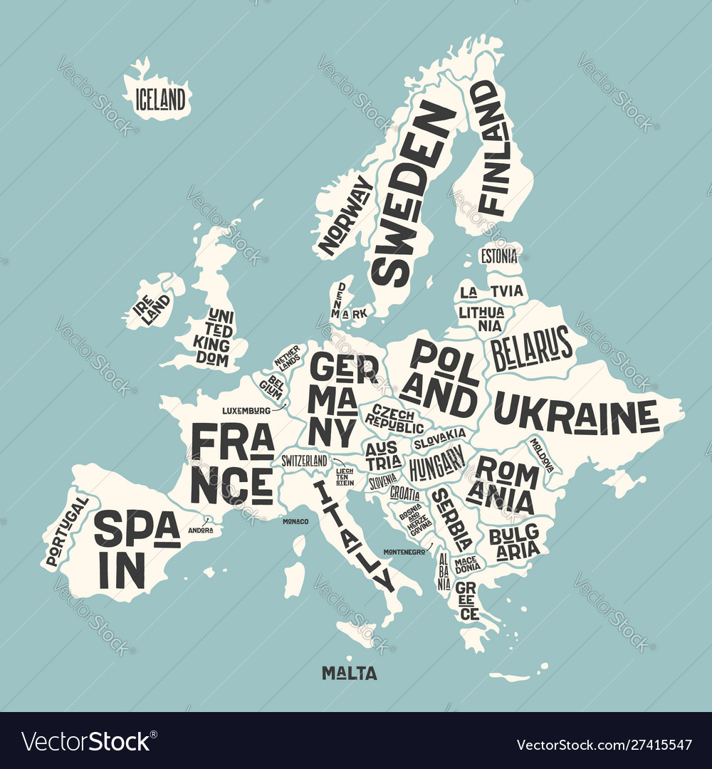 Europe map poster map europe with country Vector Image