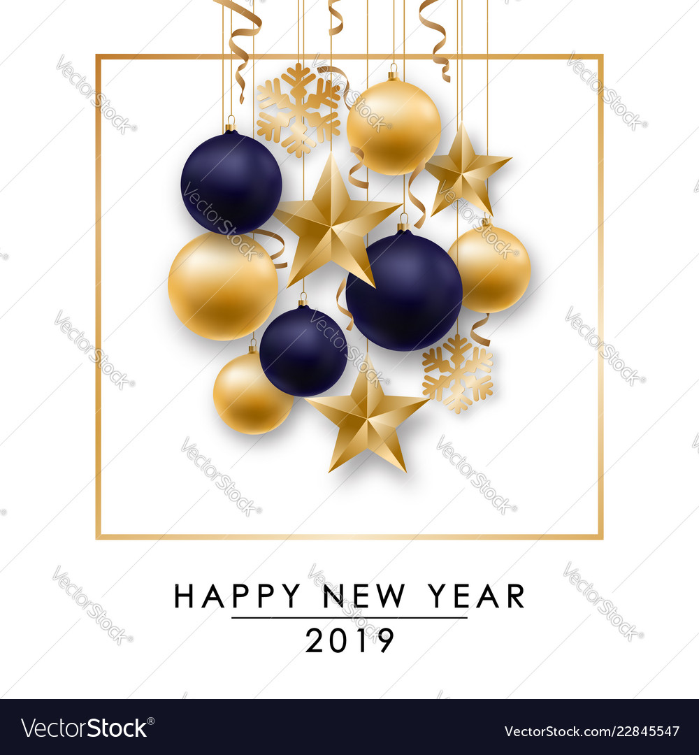 Happy new year design with shiny golden and blue Vector Image