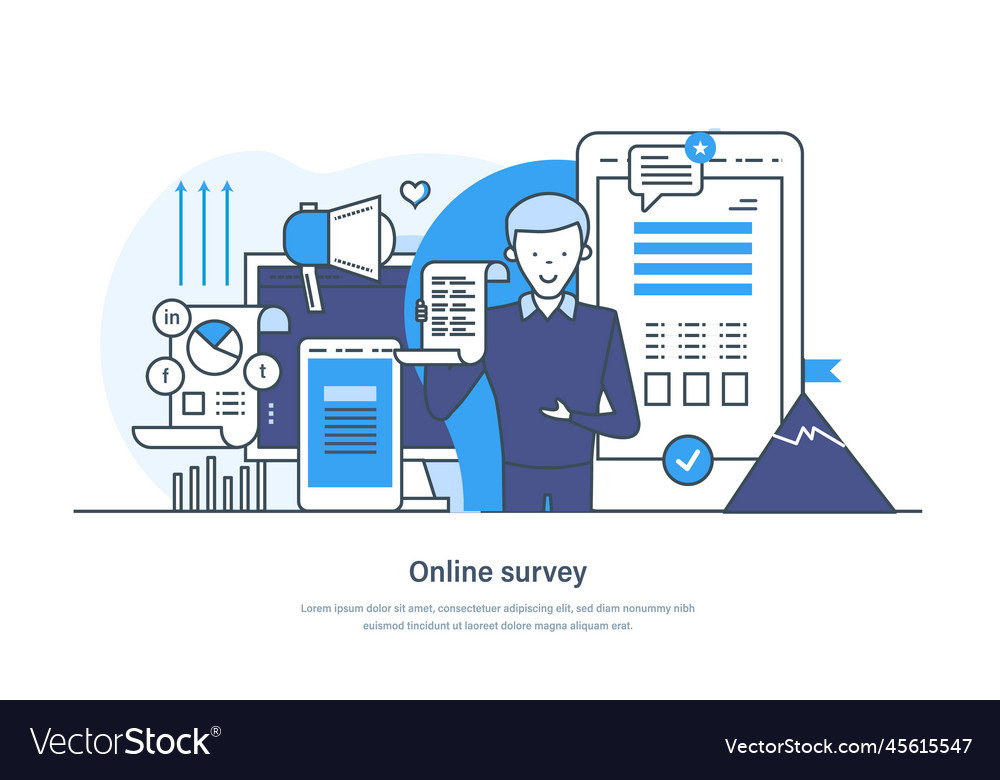 Online survey data collection sources via vector image Online survey data collection sources via