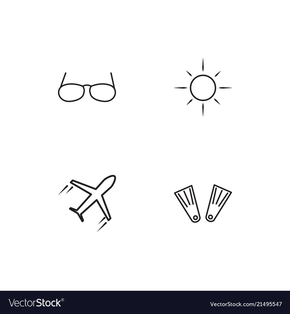 Summer linear icons set simple outline