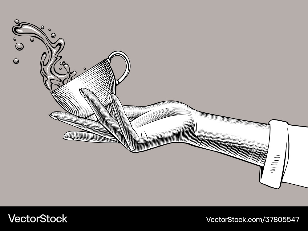 Womans hand holding a coffee cup with splashed Vector Image