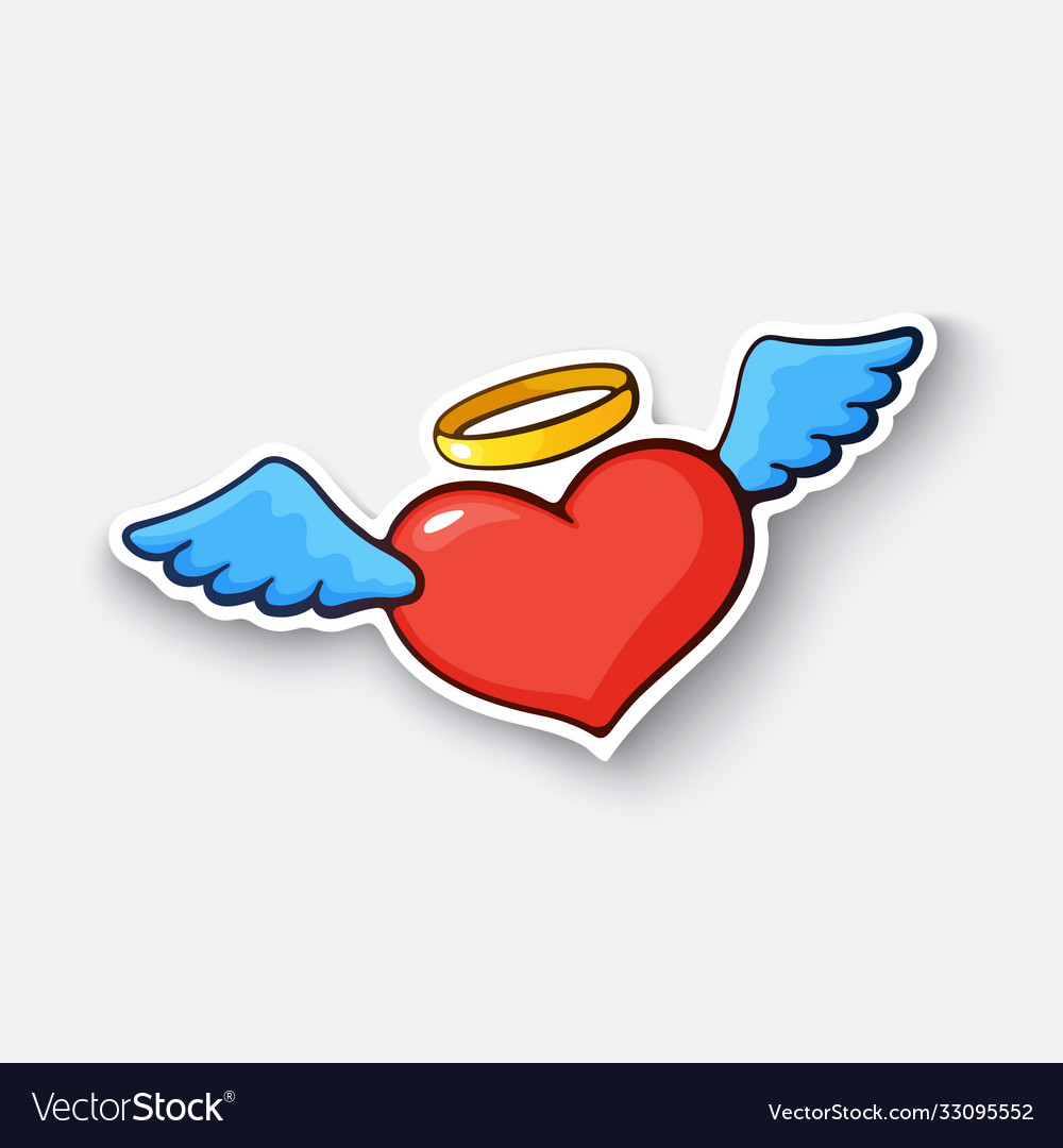 Cartoon sticker with angel heart Royalty Free Vector Image