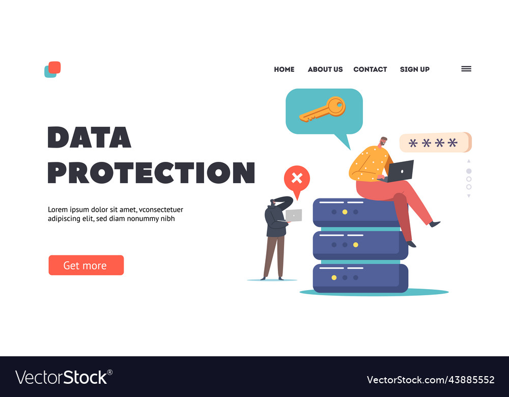 Computer data protection landing page template vector image Computer data protection landing page template