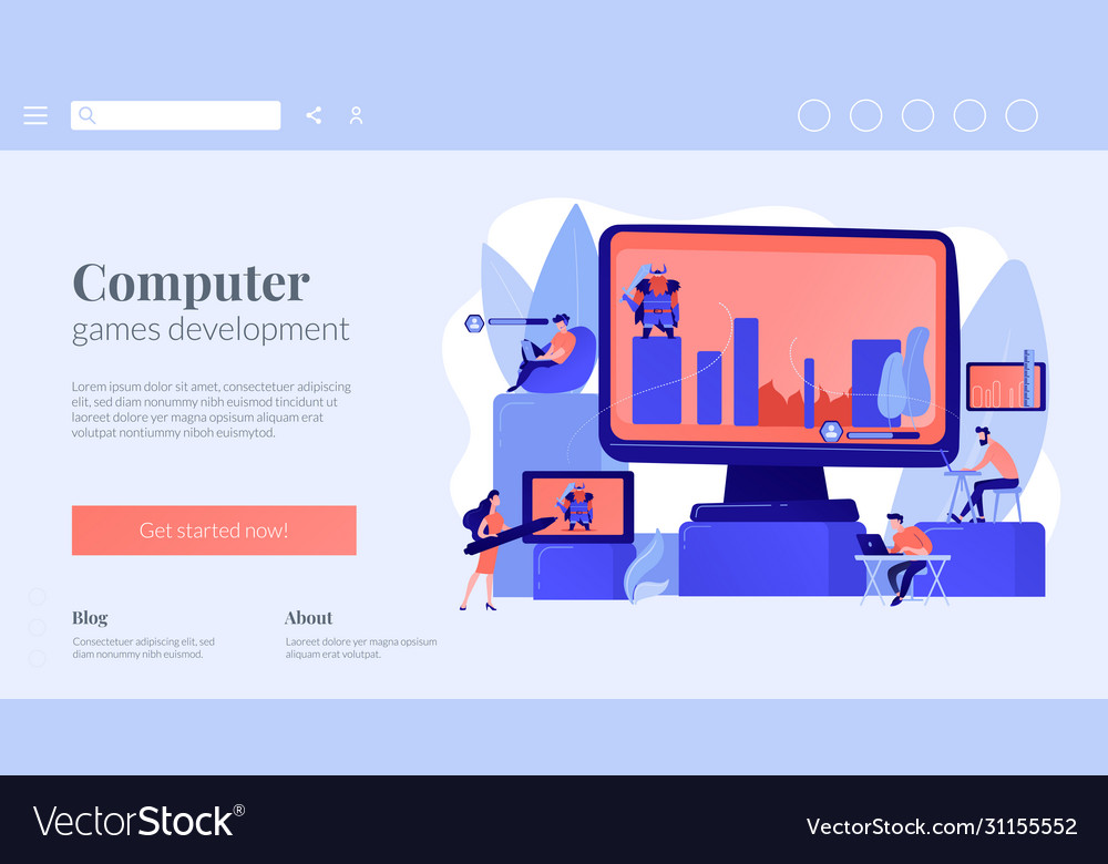 Computer games development concept landing page vector image Computer games development concept landing page