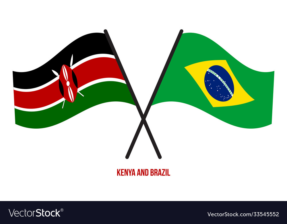 Kenya and brazil flags crossed waving flat