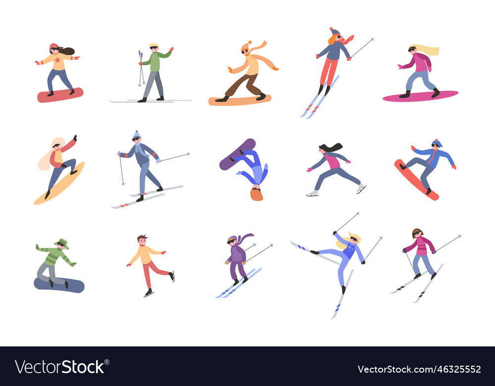 People skiing skating skateboarding cartoon Vector Image