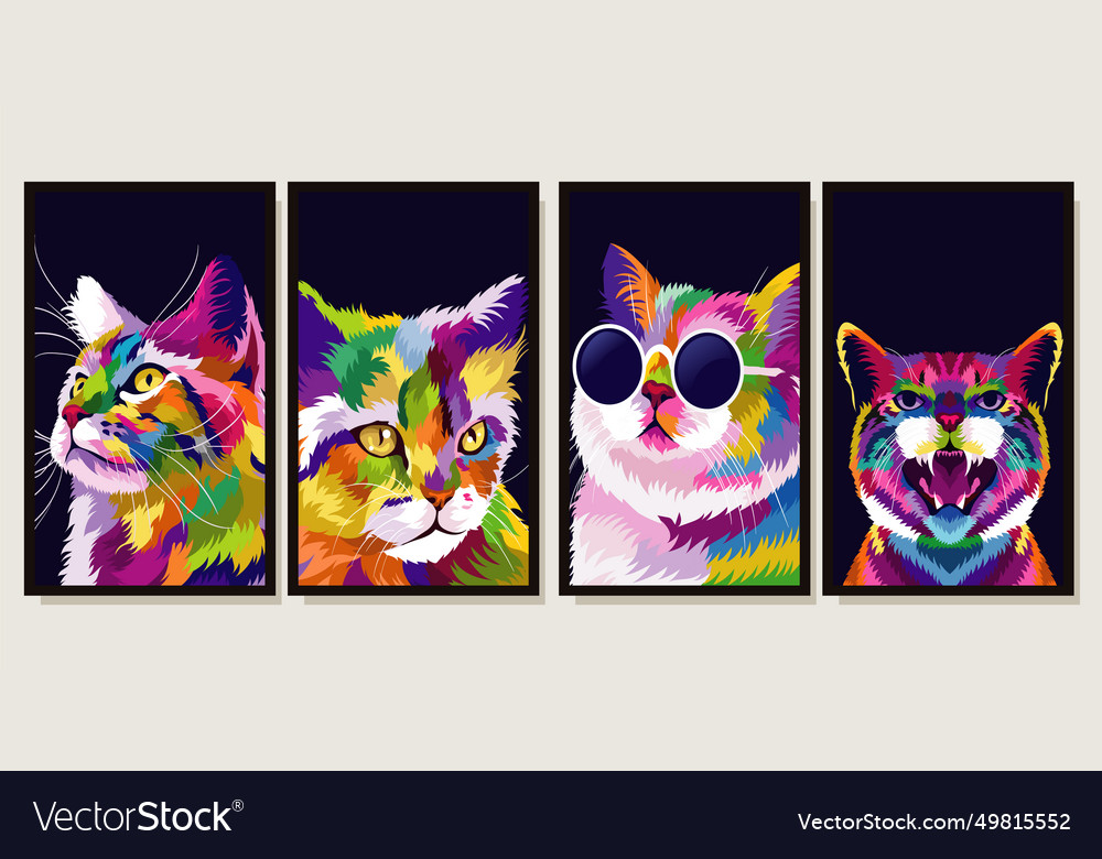 Set colorful cat with pop art style