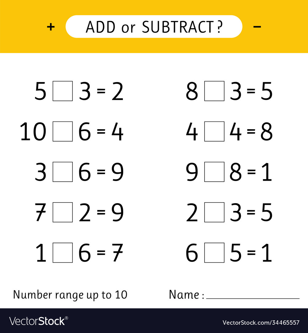 Add or subtract number range up to 10 addition