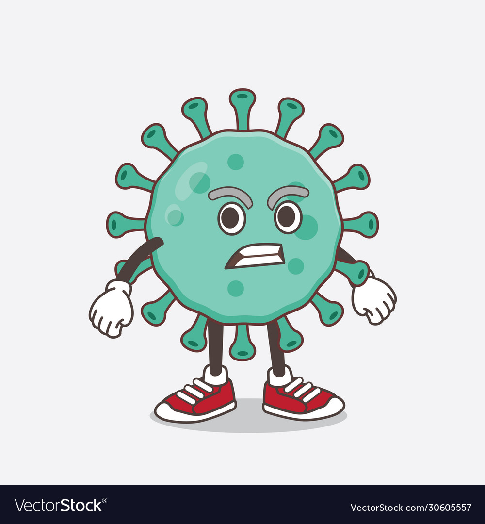 Blue virus cartoon mascot character with angry Vector Image