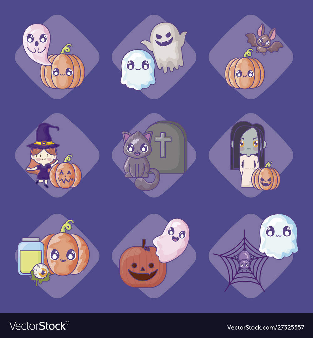 Bundle halloween with set icons Royalty Free Vector Image