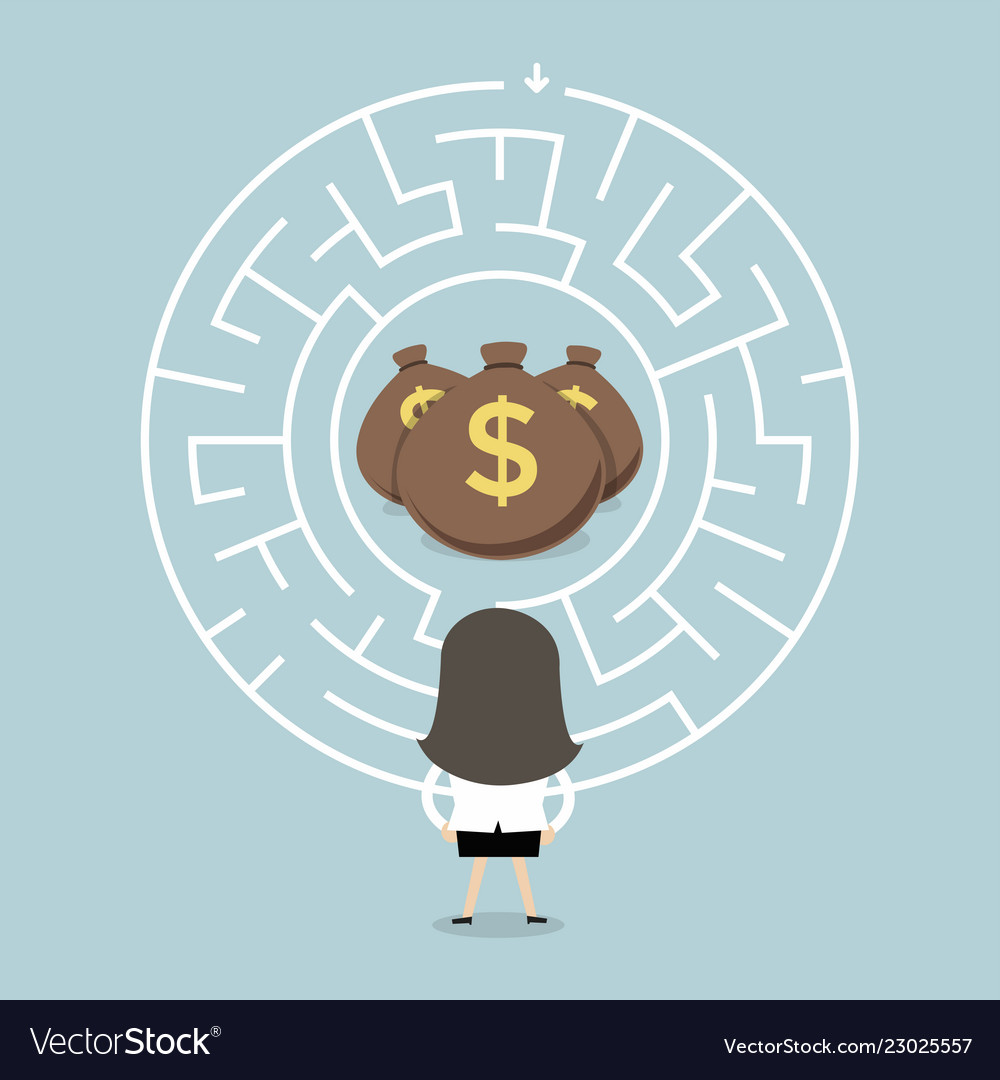 Businesswoman wanting to enter a money maze vector image Businesswoman wanting to enter a money maze