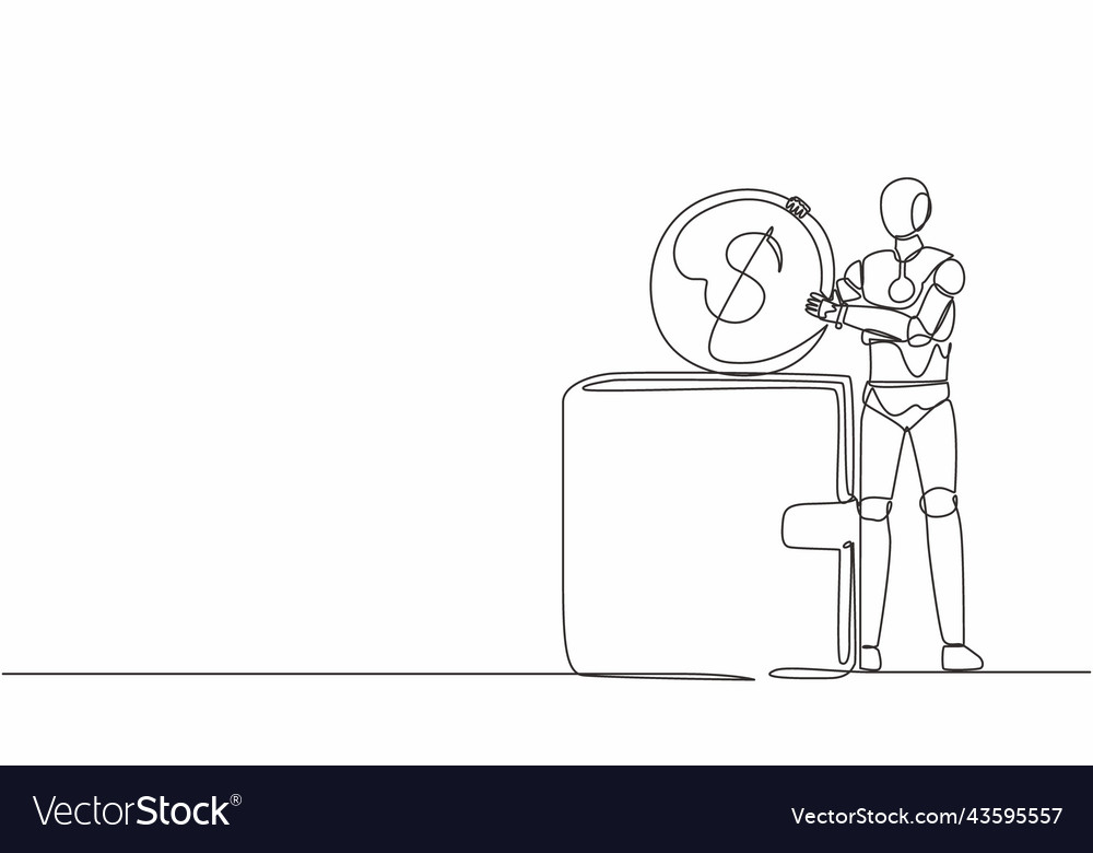 Continuous one line drawing robot putting dollar