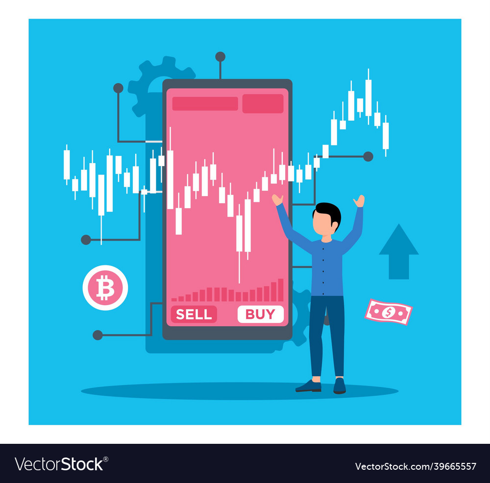 Happy trader on smart phone concept
