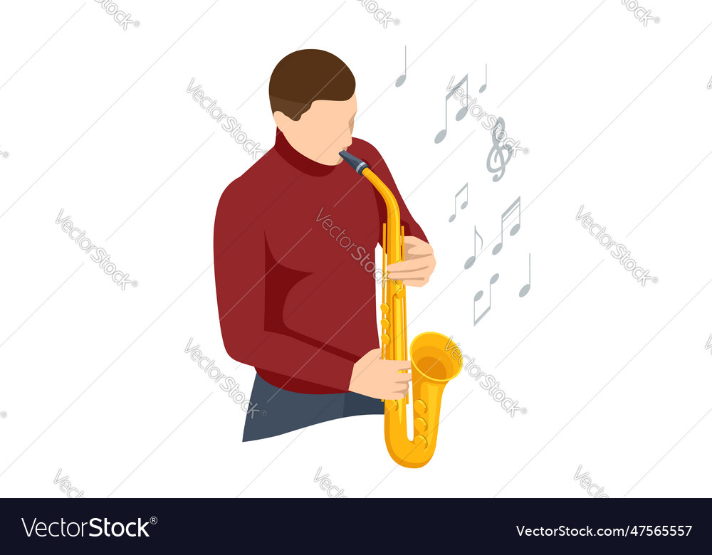 Isometric man playing saxophone saxophone jazz Vector Image