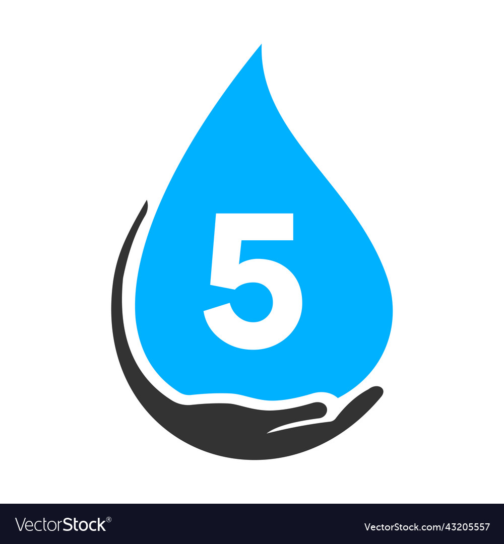 Letter 5 hand and water logo concept care