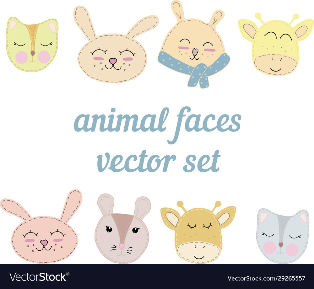 Set cute animal faces