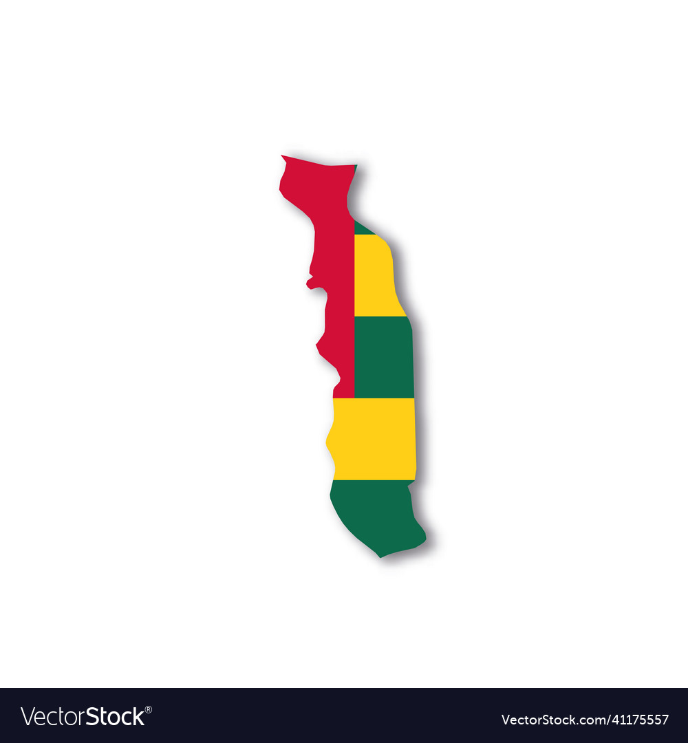 Togo national flag in a shape of country map