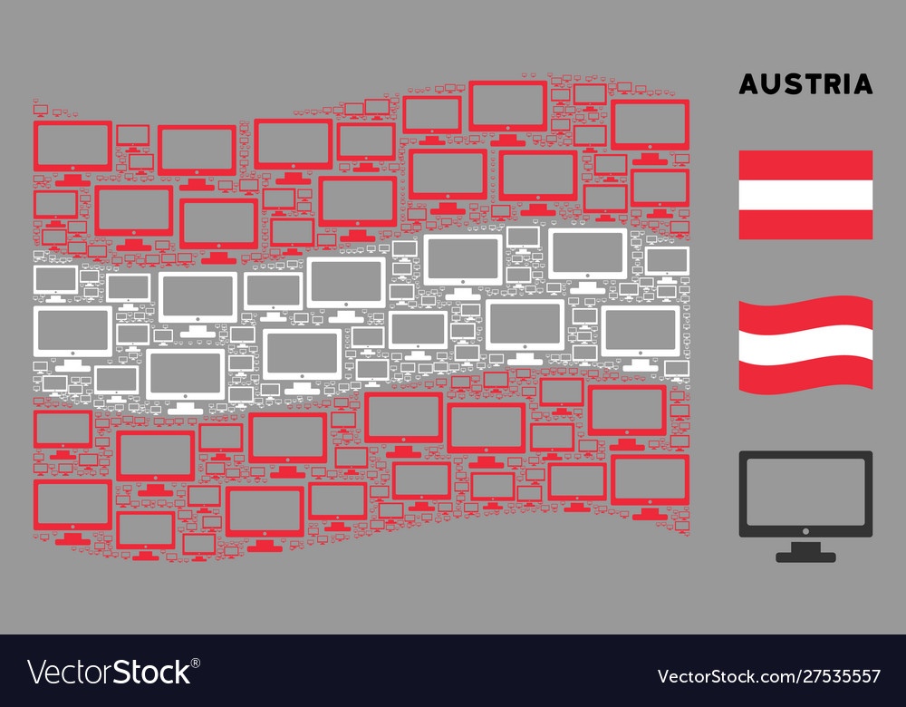 Waving austrian flag collage computer display vector image Waving austrian flag collage computer display