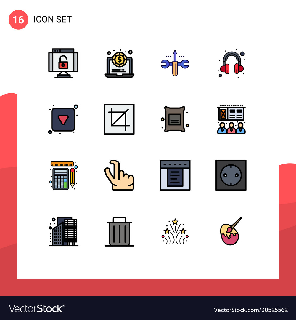 16 user interface flat color filled line pack