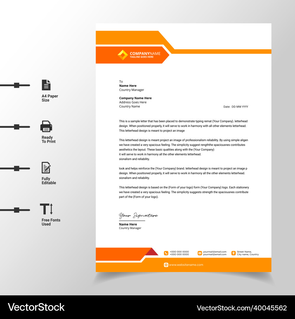 Abstract business letterhead template orange Vector Image