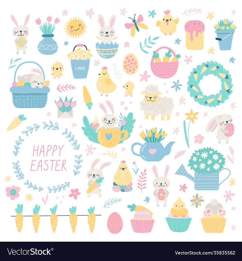 Cute Easter Cartoon Animals & Decorations
