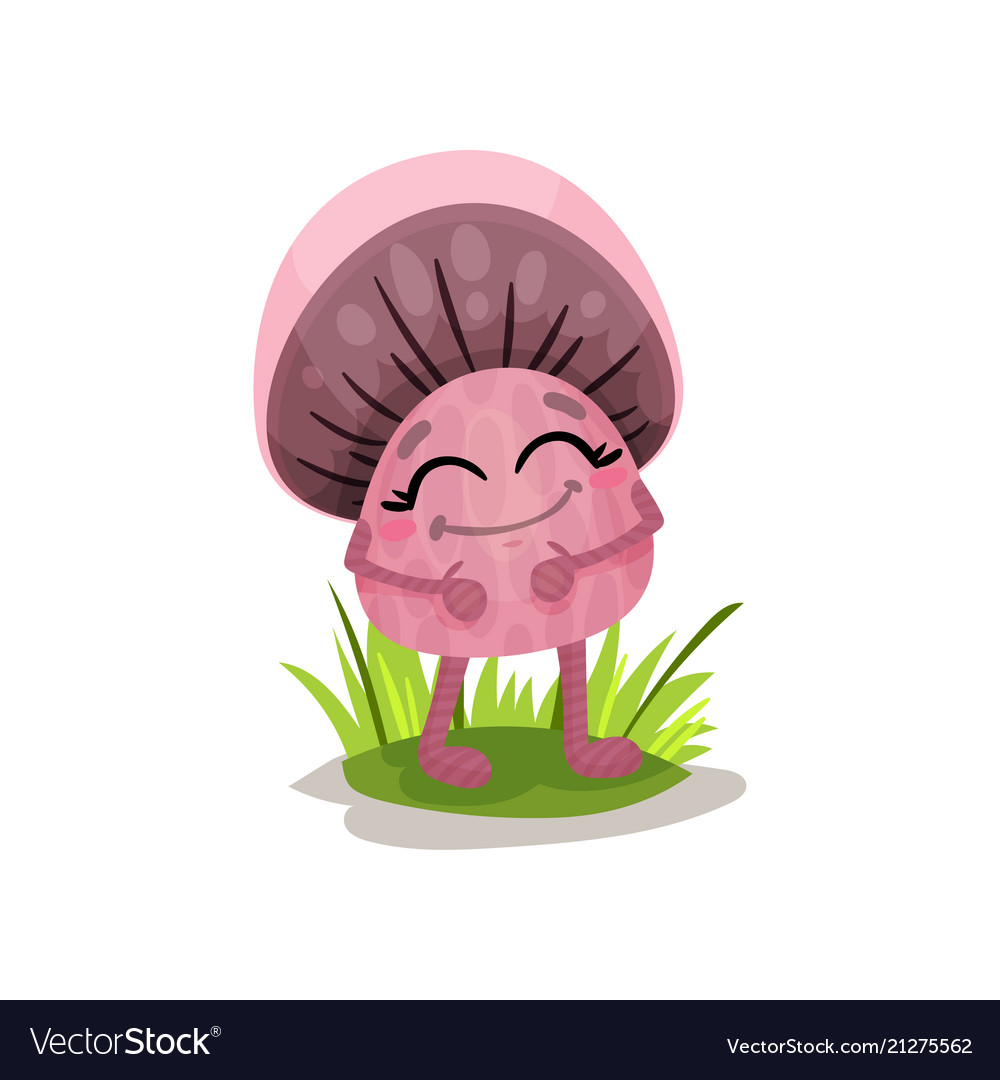 Cute pink mushroom character with human face