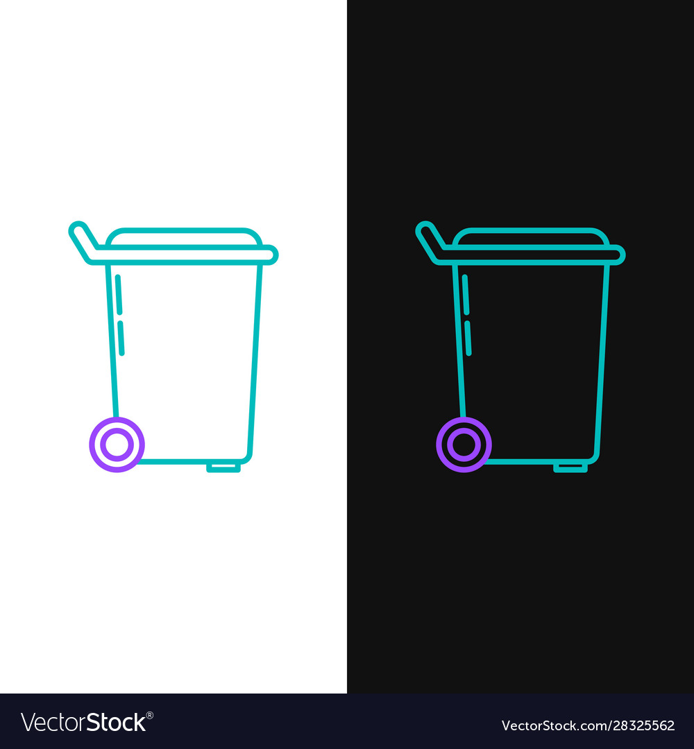 Green and purple line trash can icon isolated