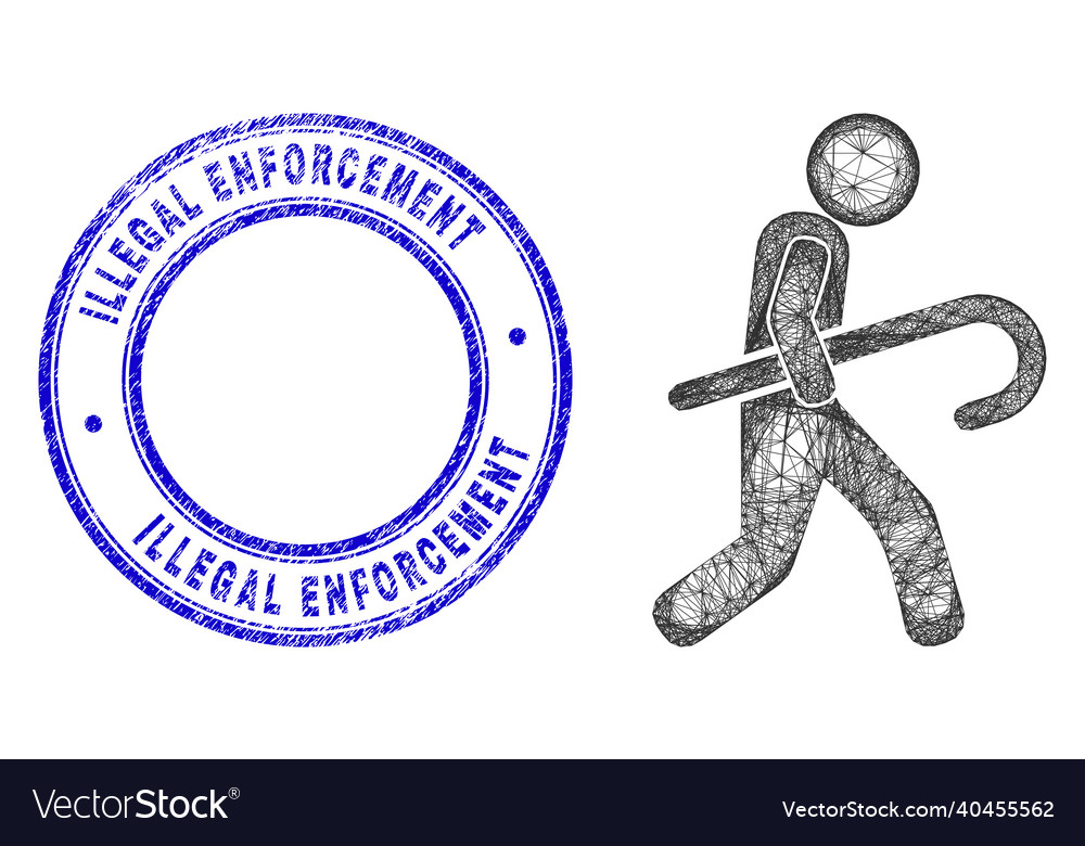 Grunge illegal enforcement badge and net irregular vector image Grunge illegal enforcement badge and net irregular
